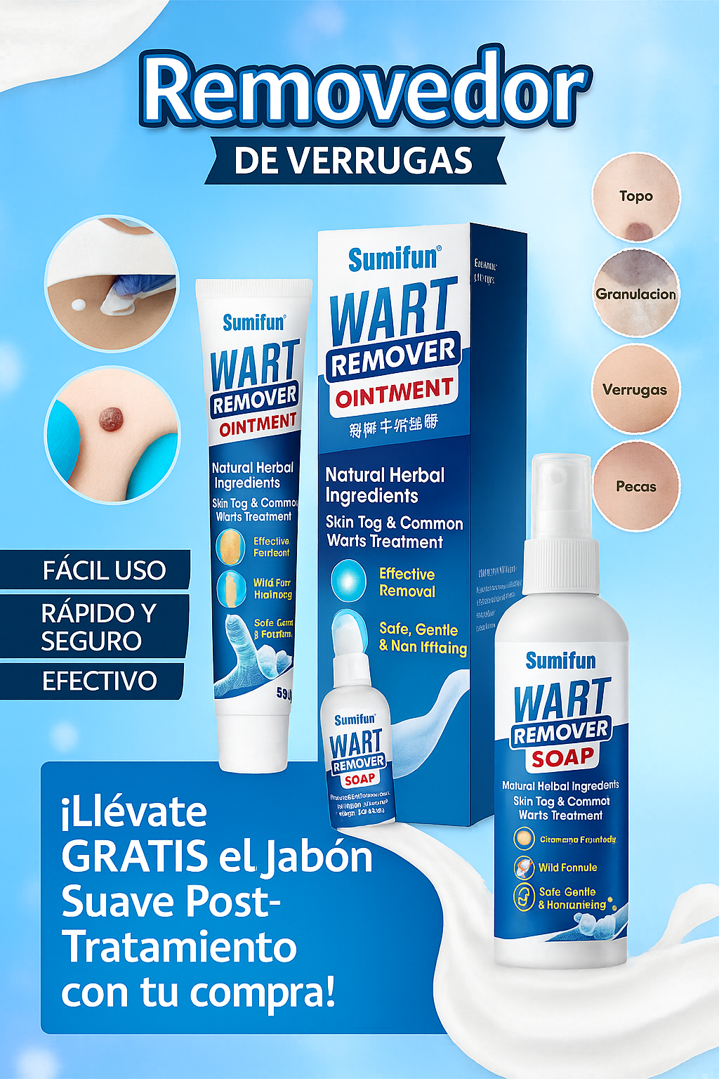 Kit removedor de verrugas: Crema + jabón limpiador